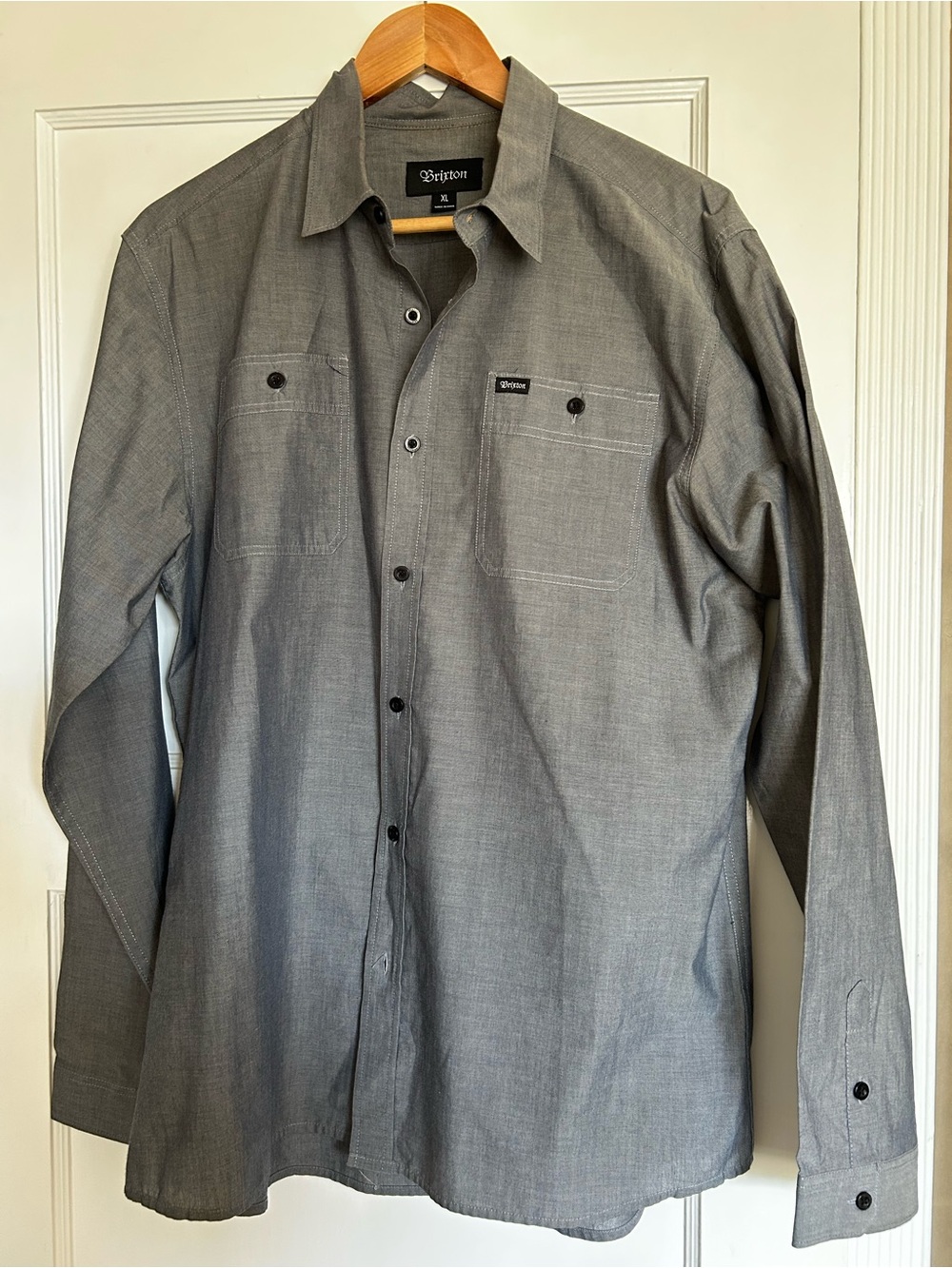 Brixton Heather Grey Long Sleeve Utility Workwear Button Down Shirt Size XL